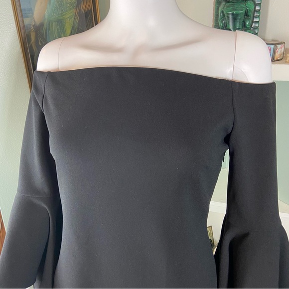 Vince Camuto Black Off-Shoulder Bell Flared Sleeve Mini Dress Bodycon Sheath - Picture 3 of 15